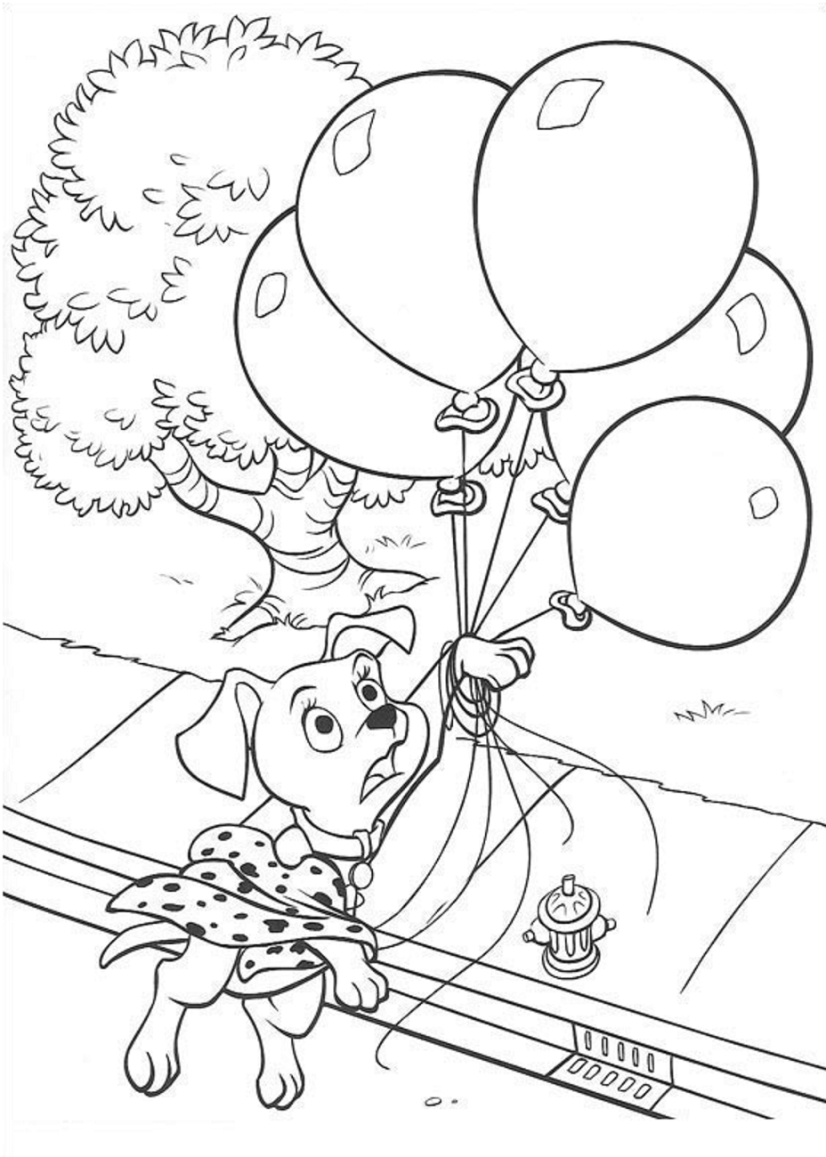 Desenho de 101 Dálmatas Brincando com Balões para Colorir Grátis