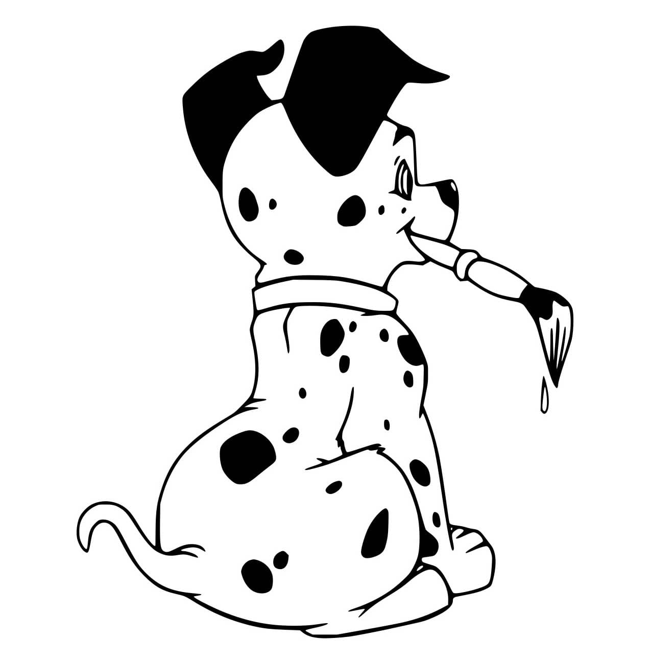 Desenho de Dálmata Segurá um Pincel para Colorir