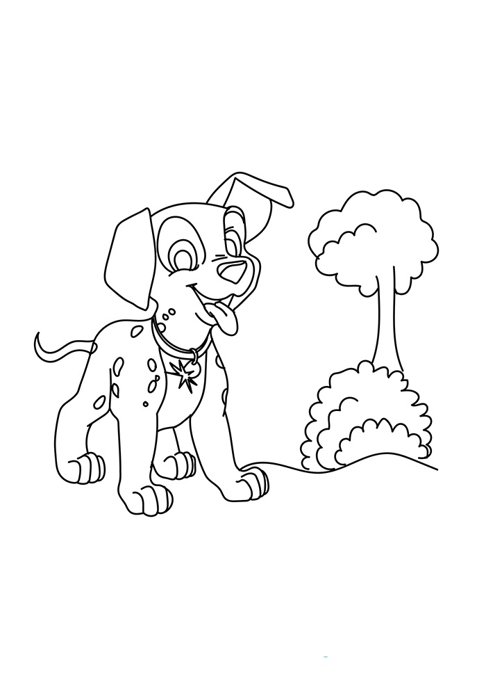 Desenho de Lindo 101 Dálmatas Passeando no Parque para Colorir