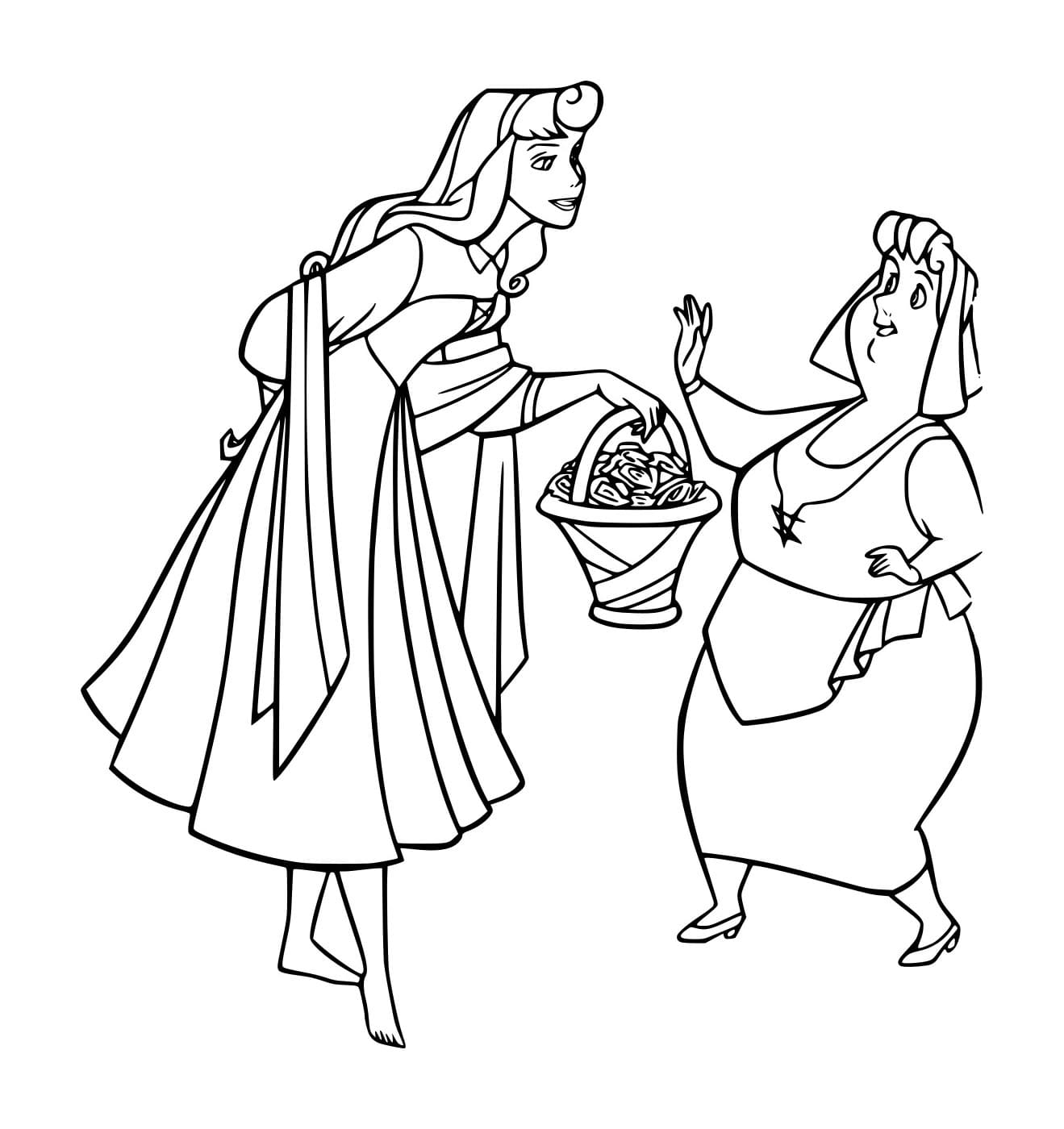 Desenho de Aurora da uma Cesta de Flores para Colorir e Pintar