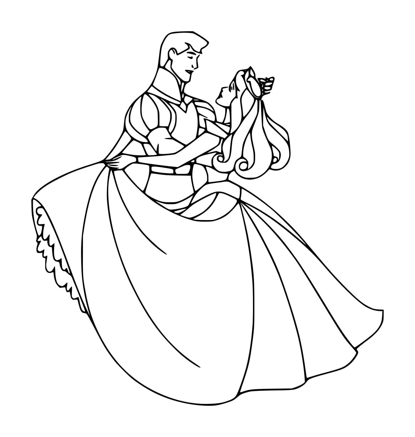 Desenho de Aurora Dançando com o Príncipe Philip para Colorir e Pintar