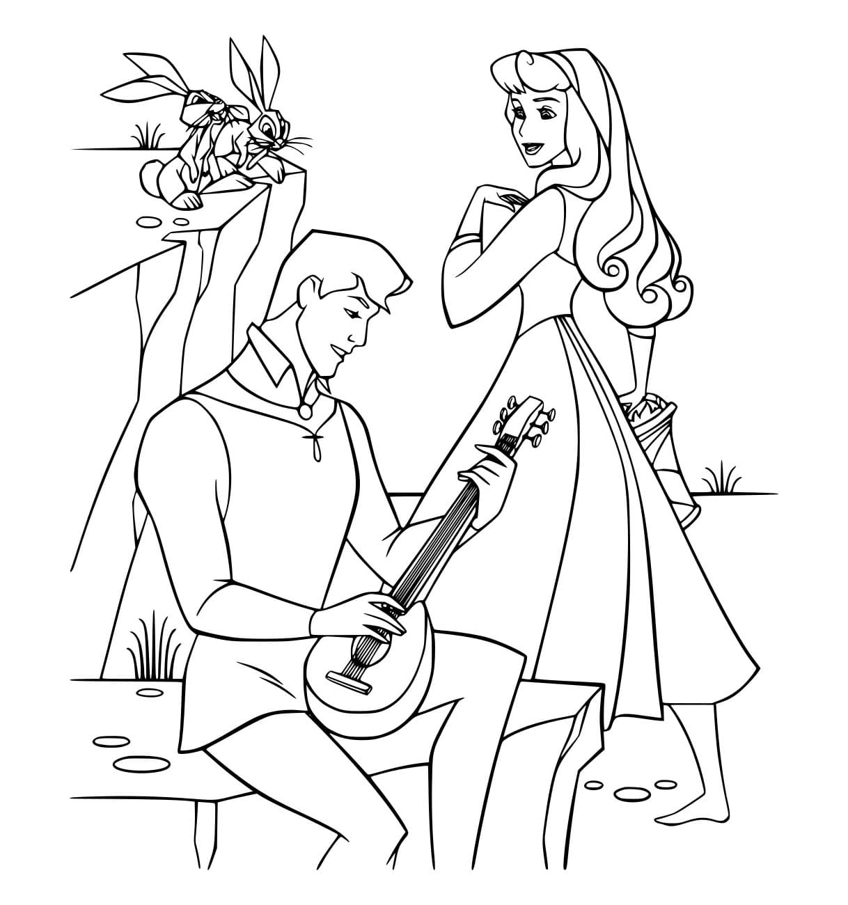 Desenho de Phillip Tocando Violão para Aurora para Colorir e Pintar
