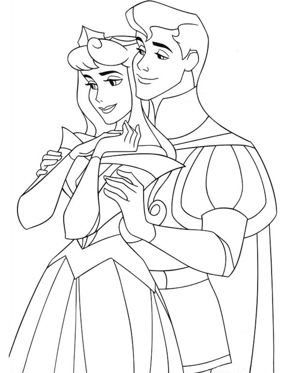 Desenho para Colorir de Aurora e Phillip e Pintar