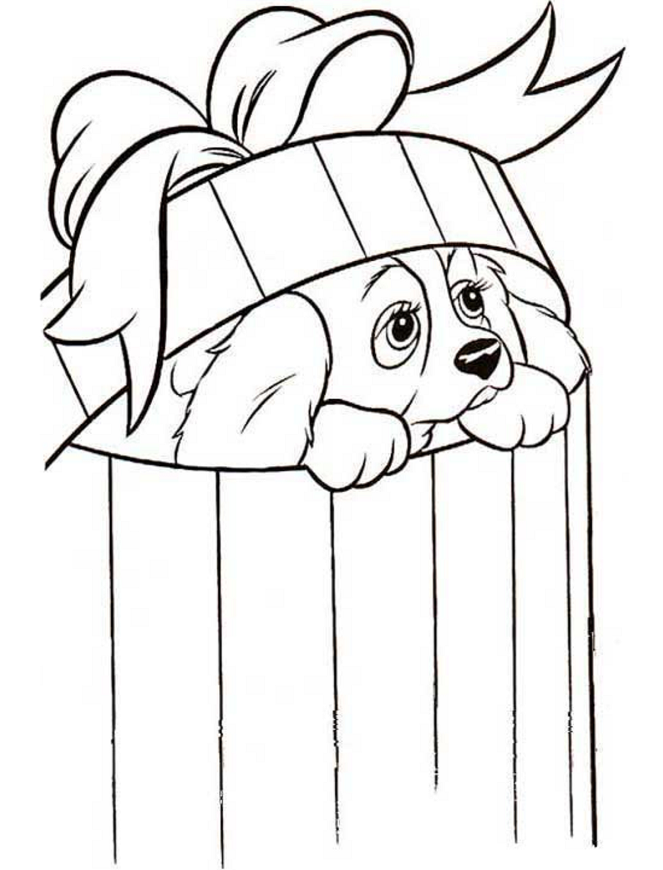 Desenho de Lady em uma Caixa de Presente para Colorir e Pintar