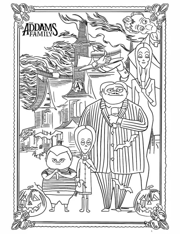 Desenho a Família Addams Halloween para Colorir