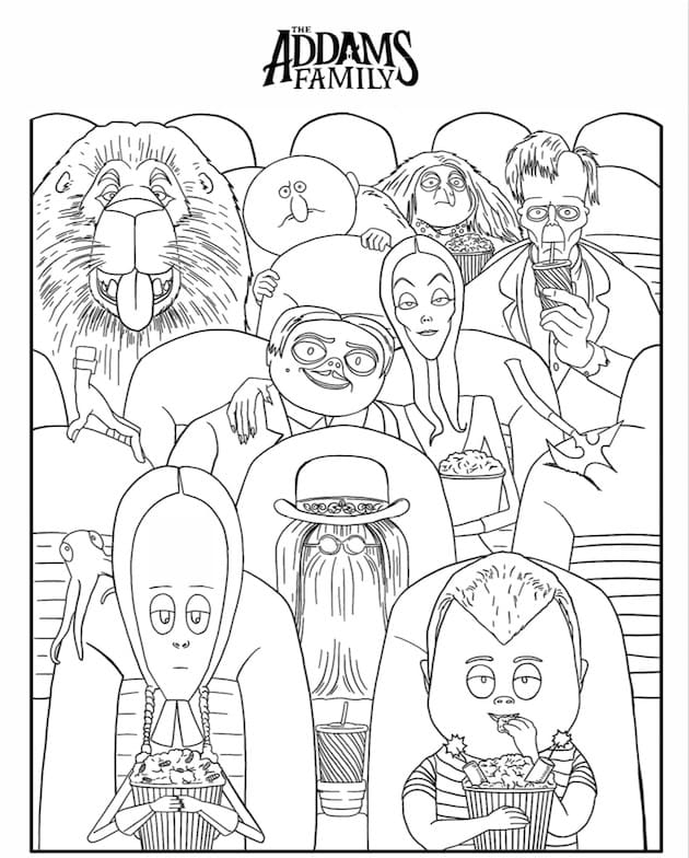 Desenho a Família Addams no Cinema para Colorir