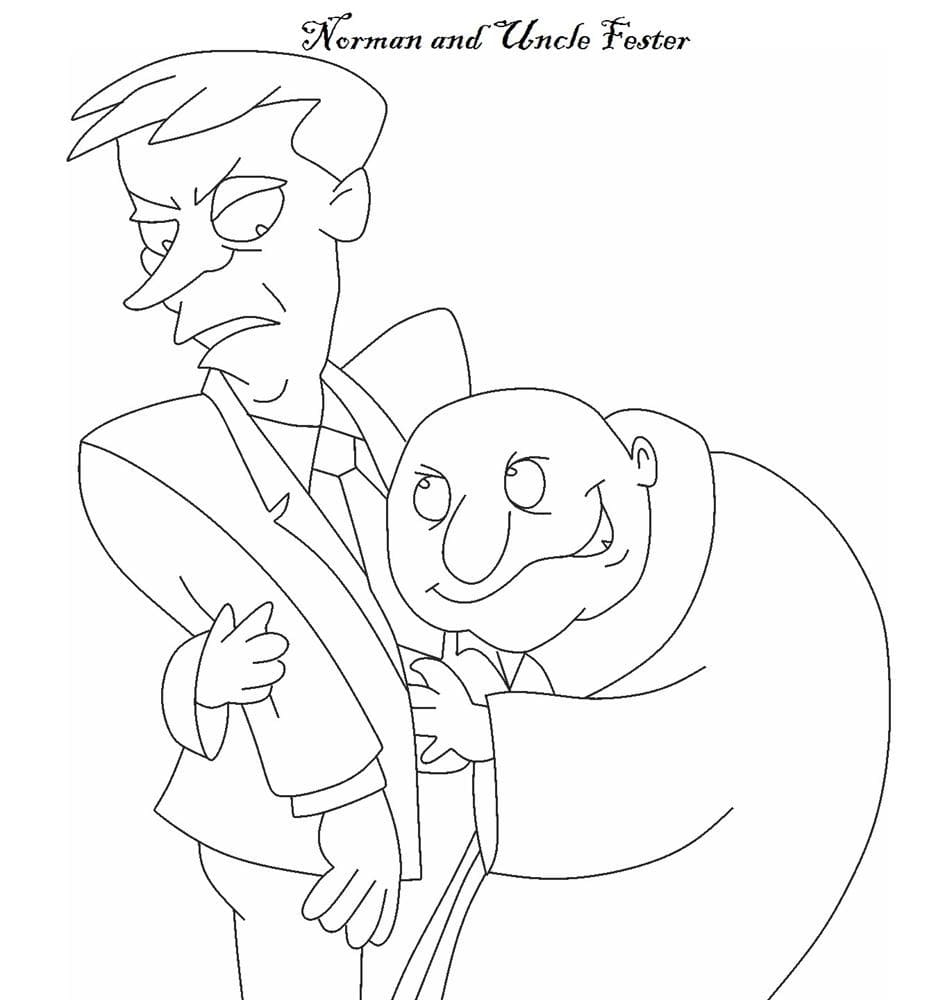 Desenho a Família Addams Norman e Tio Fester para Colorir