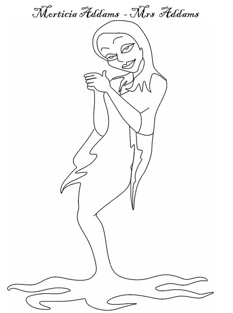Desenho Morticia da Família Addams para Colorir