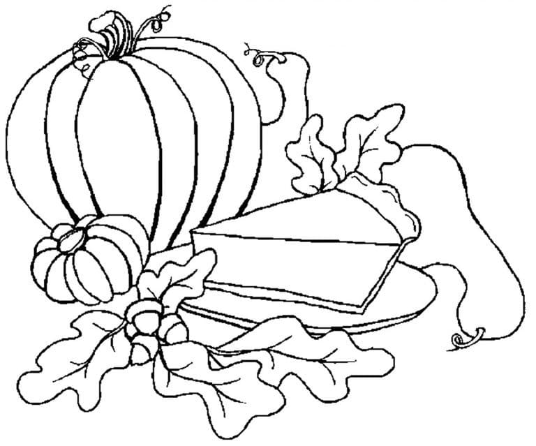 Desenho de Abóbora e Torta para Colorir