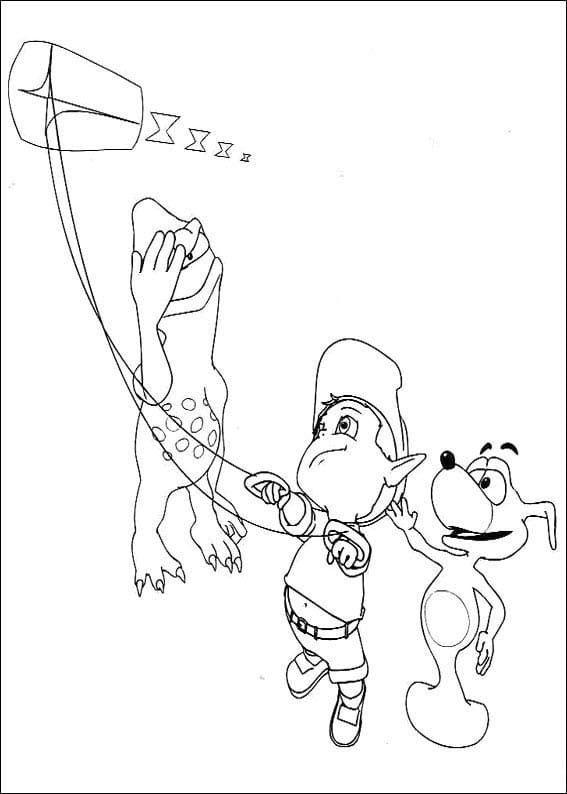 Desenho de Adiboo e Amigos com Pipa nas Férias para Colorir e Pintar