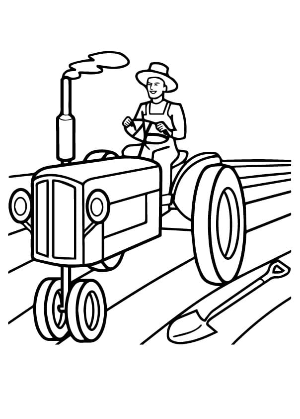 Desenho de Agricultor no Trator para Colorir e Pintar