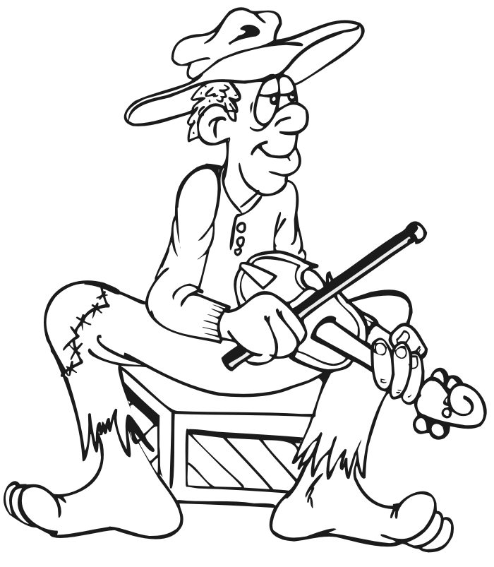 Desenho de Agricultor Tocando Violino para Colorir e Pintar