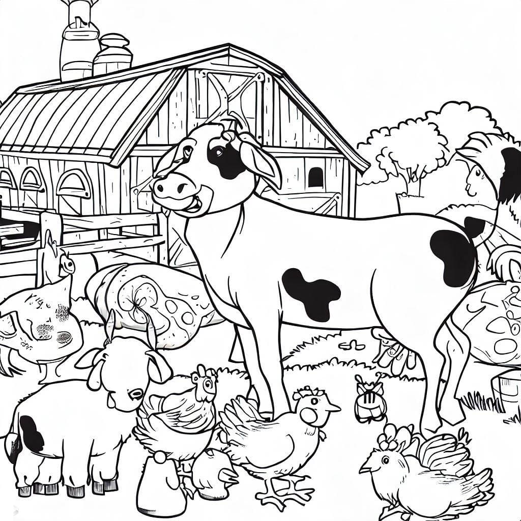 Desenho de Animais de Fazenda dos Desenhos Animados para Colorir e Pintar