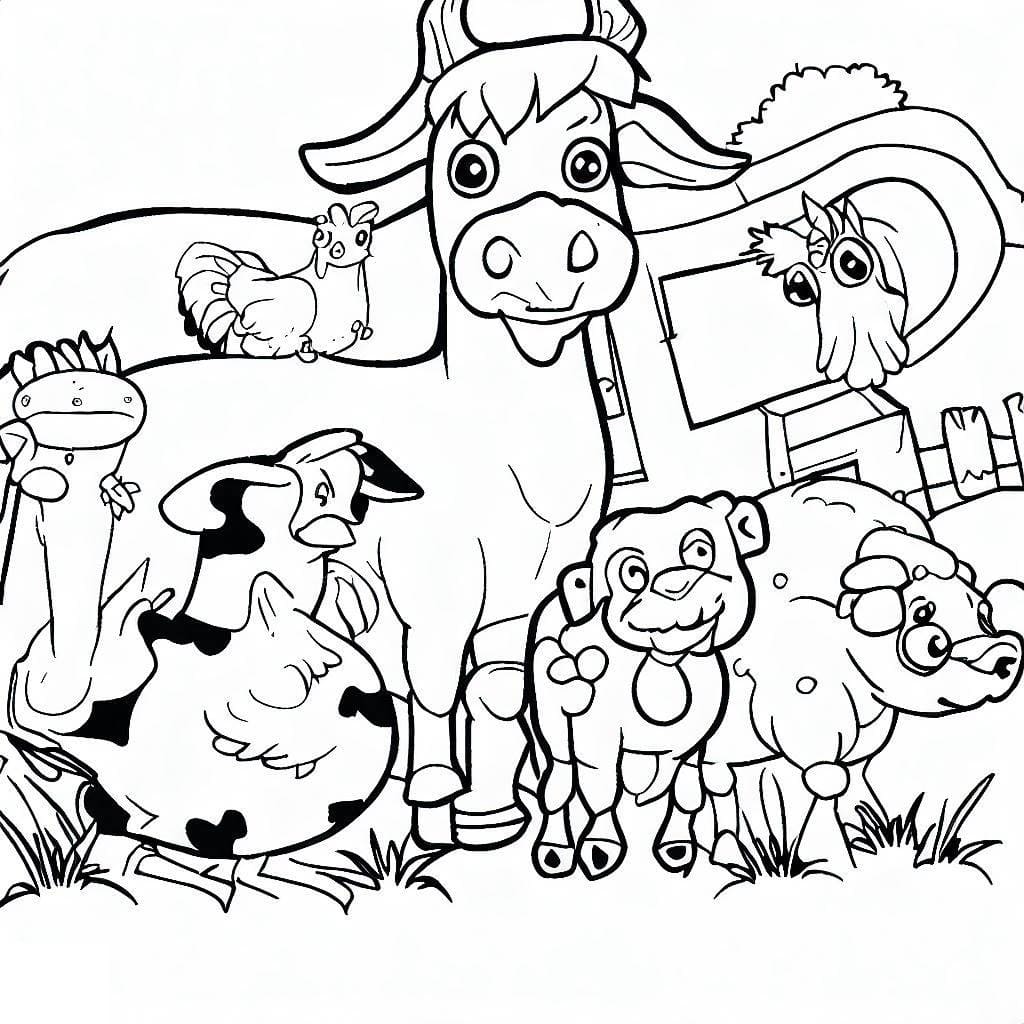 Desenho de Animais de Fazenda Engracados para Colorir e Pintar