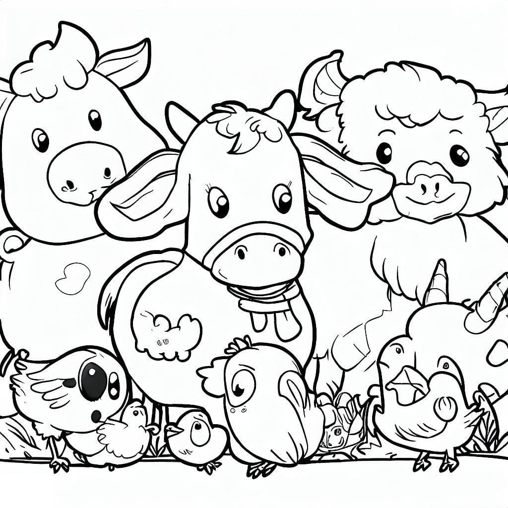 Desenho de Animais de Fazenda Fofos para Colorir e Pintar