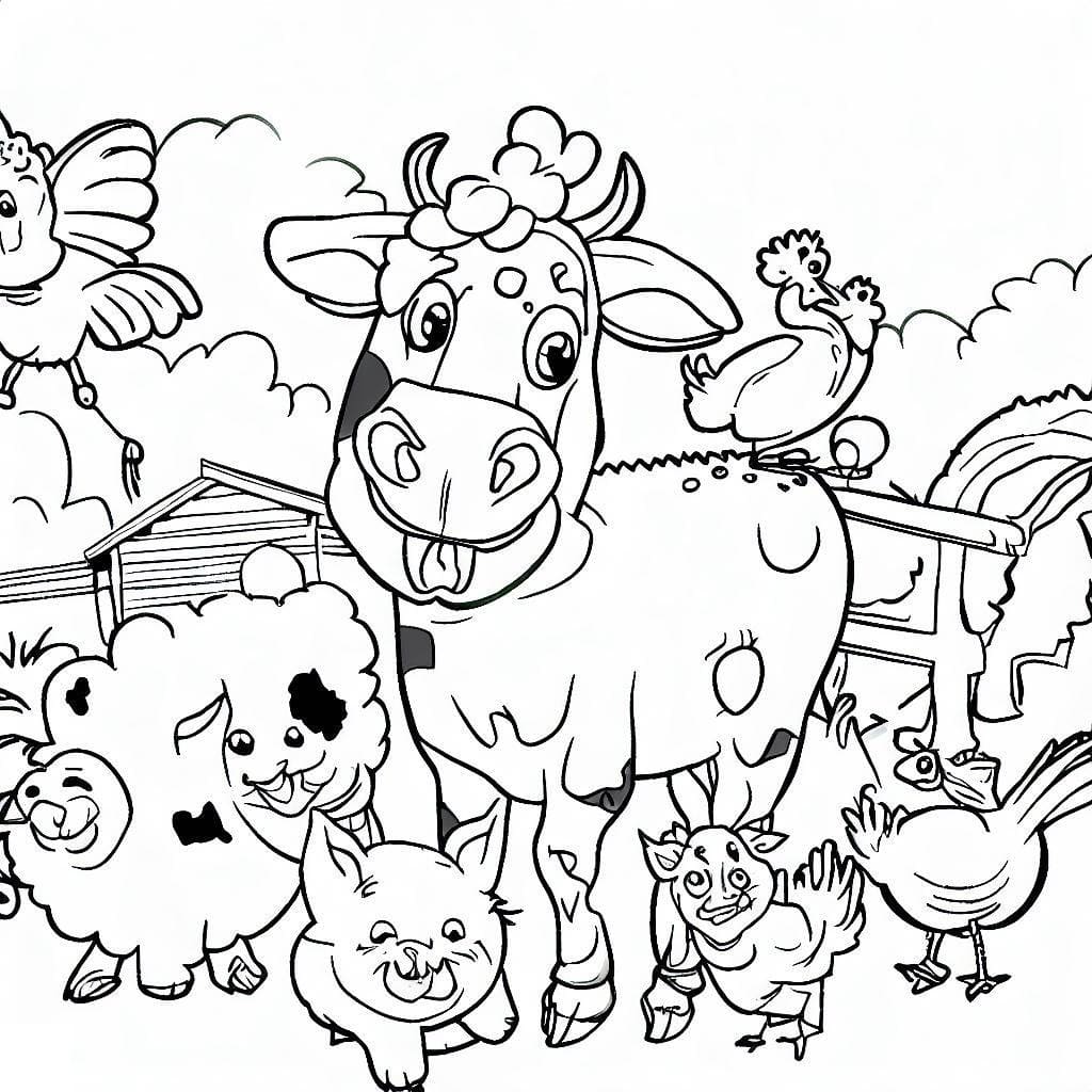 Desenho de Animais de Fazenda Muito Engracados para Colorir e Pintar
