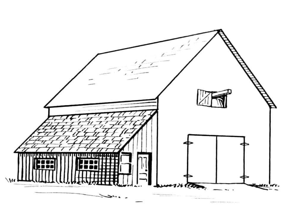 Desenho de Celeiro Antigo para Colorir com Lápis de Cor e Pintar