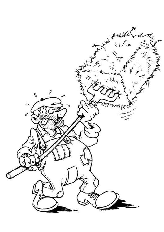 Desenho de Fazendeiro com Feno Pesado para Colorir e Pintar
