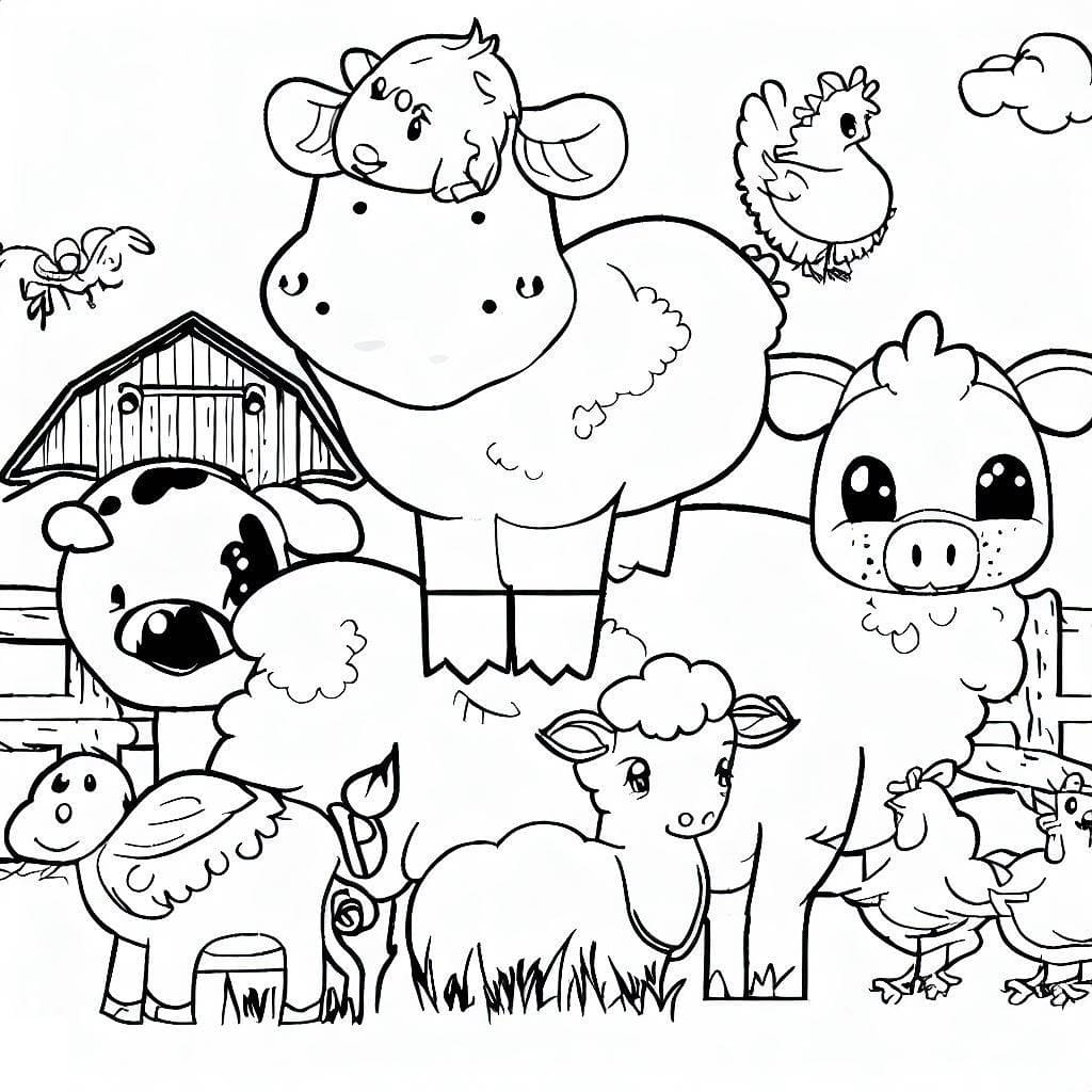 Desenho de os Animais da Fazenda São Fofos para Colorir e Pintar
