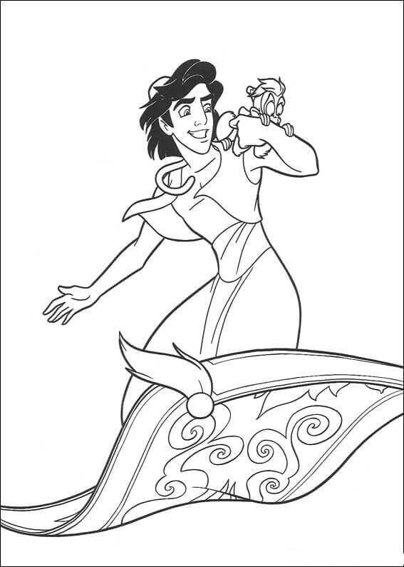 Desenho Aladdin e Abu no Tapete Mágico para Colorir