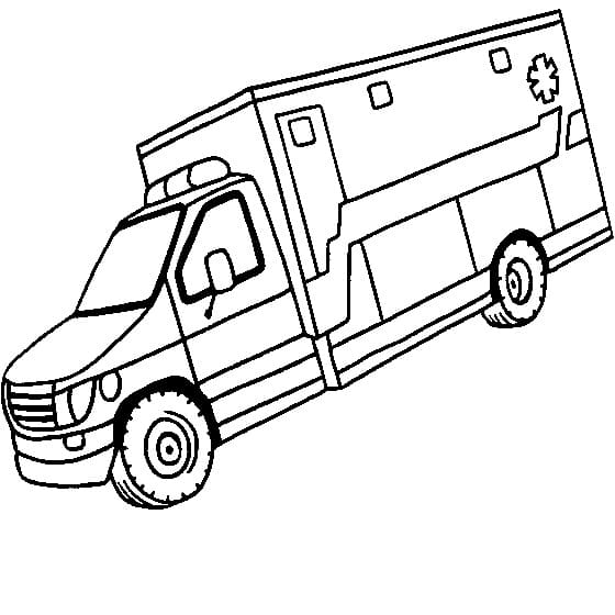 Desenho de Ambulância Ilustrada para Colorir e Imprimir