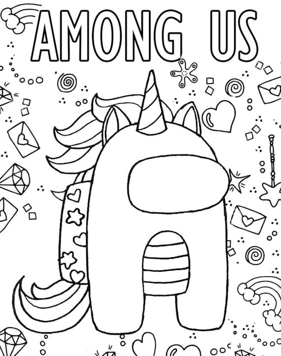 Desenho de Among Us Unicórnio para Colorir