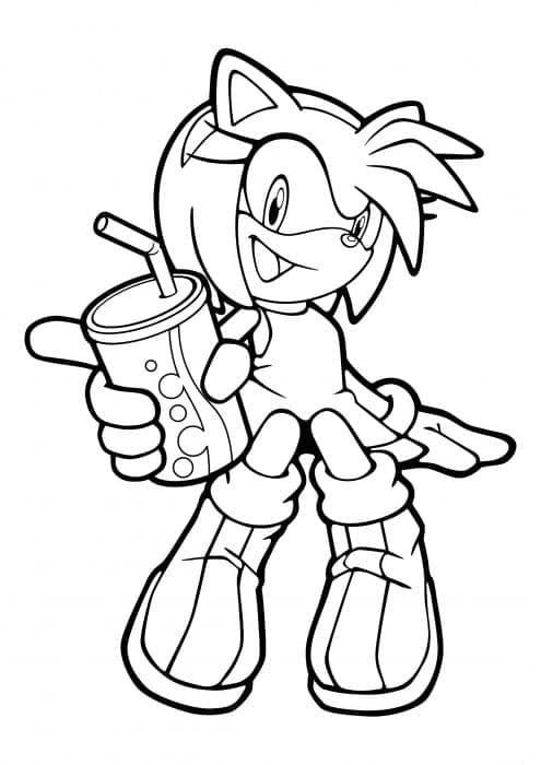 Desenho de Amy Rose com Lata de Refrigerante para Colorir