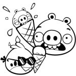 Desenho Angry Birds Pássaro Vermelho e Porco com Sorvetes para Colorir 150×150