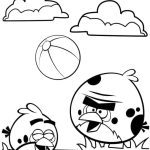 Desenho Angry Birds Pássaro Vermelho e Terence Brincando com Bola para Colorir 150×150