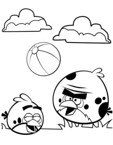 Desenho Angry Birds Pássaro Vermelho e Terence Brincando com Bola para Colorir 234×300