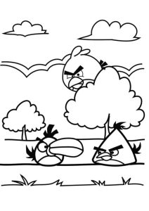 Desenho Angry Birds Pássaros nas Árvores para Colorir 212×300