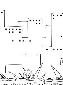Desenho Angry Birds Porco Pequeno no Parque da Cidade para Colorir 221×300
