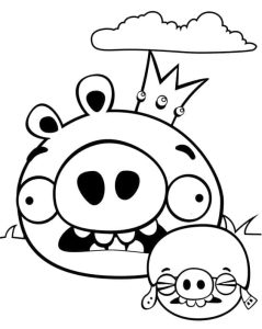 Desenho Angry Birds Porco Rei e Helmet para Pintar Grátis 239×300