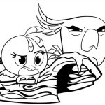 Desenho Angry Birds Stella e Poppy em Cima de Tronco de Árvore para Colorir 150×150