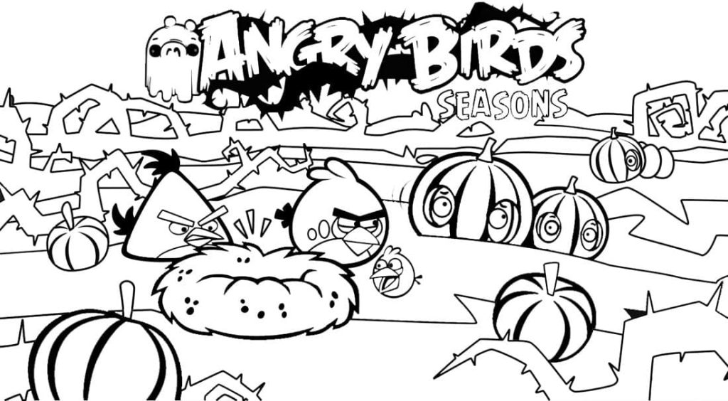 Desenho de Angry Birds Halloween para Colorir 1024×564