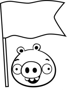 Desenho de Angry Birds Porco com Bandeira para Colorir em Pdf 223×300