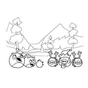 Desenho de Pássaros e Porcos na Floresta em Angry Birds para Colorir 300×300