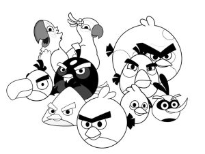 Desenho de Pássaros Fofos de Angry Birds para Colorir A4 300×226