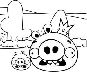 Desenho de Porco Rei e Porquinho na Floresta de Angry Birds para Colorir 300×250