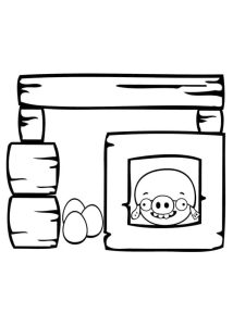 Desenho Imprimivel de Porco e Ovos Presos em Armadilha Angry Birds para Pintar 214×300