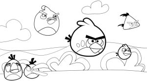 Desenho Legal com Muitos Pássaros Voando do Angry Birds para Colorir 300×166