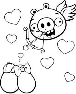 Desenho Porco Cúpido Dia dos Namorados de Angry Birds para Colorir Grátis 243×300