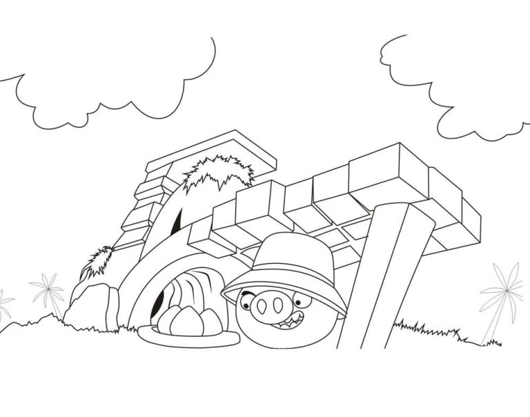 Desenho Porco Encontrando Ovos de Pássaro em Angry Birds para Colorir 768×604