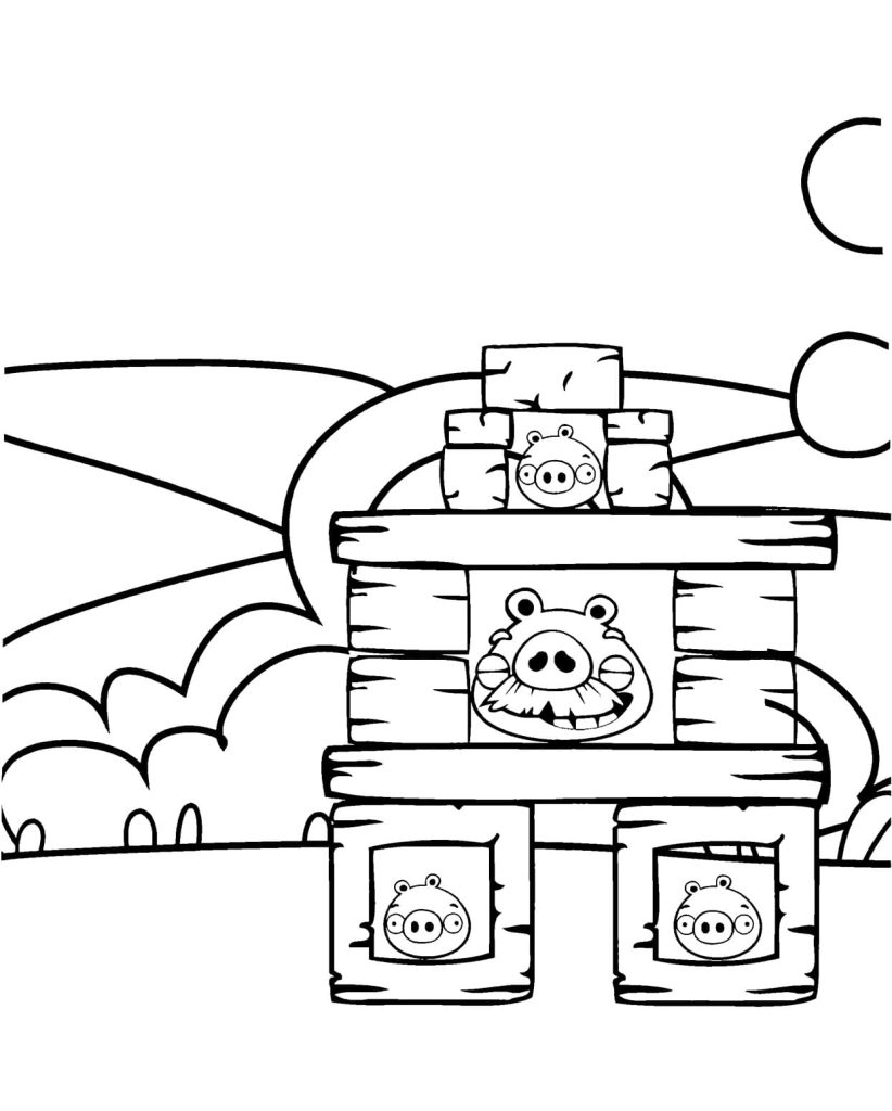 Desenho Porcos Presos em Armadilha em Angry Birds para Colorir 822×1024