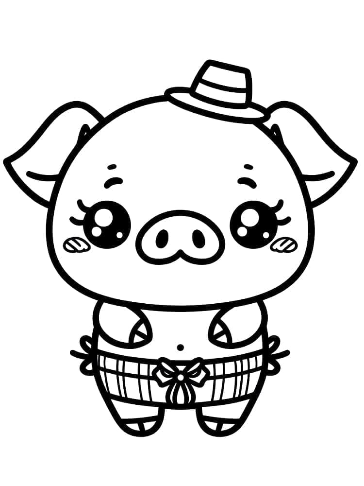 Desenho de um Porco Kawaii para Colorir
