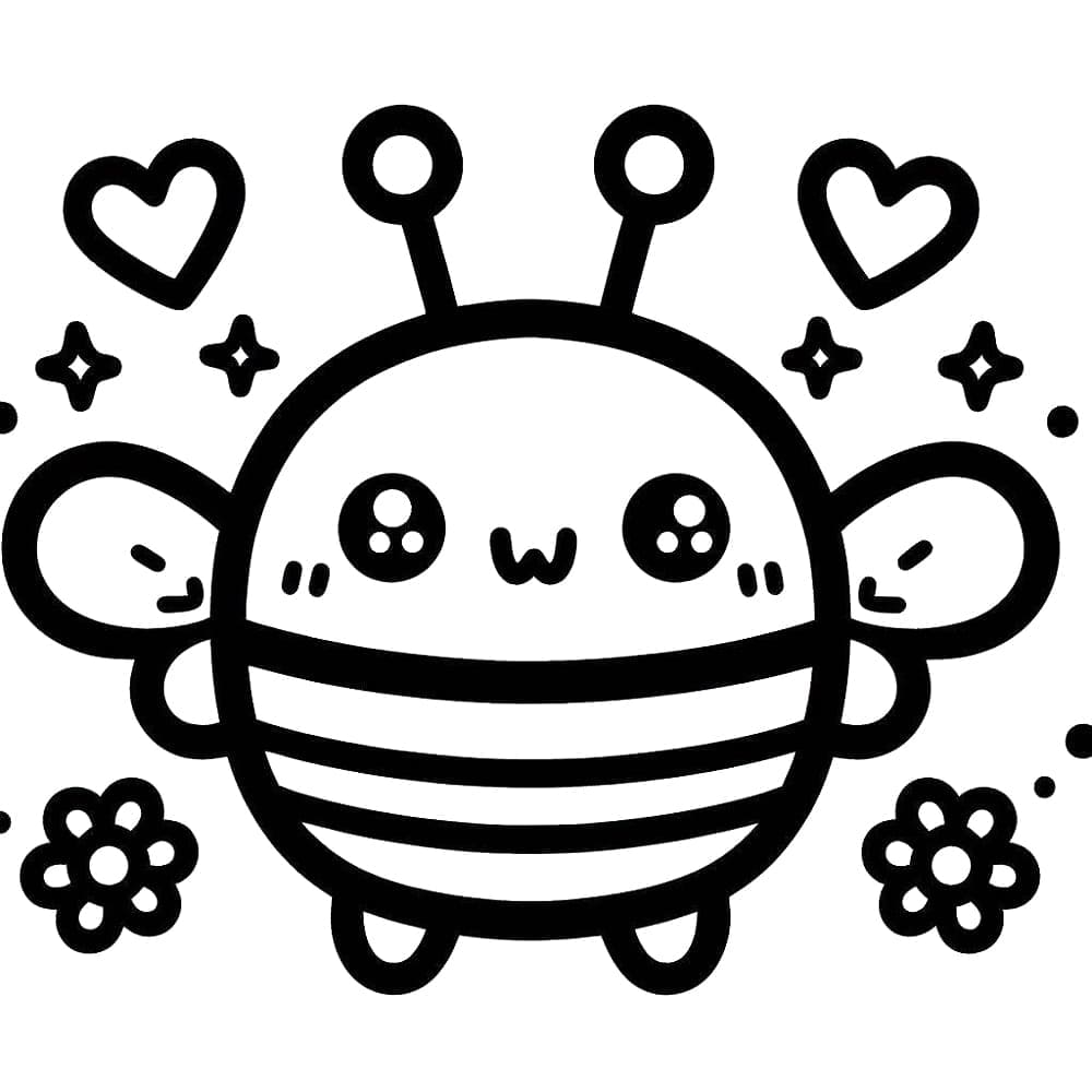 Desenho em Pdf de Abelha Kawaii Fofa para Colorir