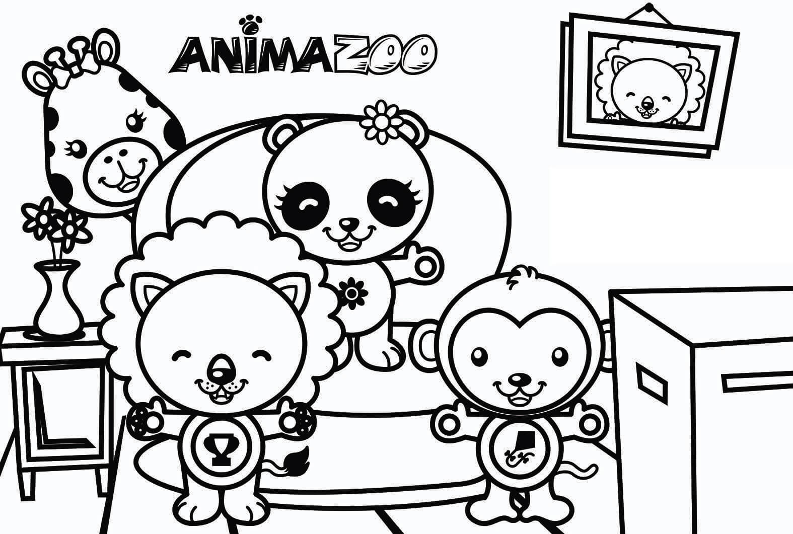 Desenho dos Personagens de Animazoo Assistindo Tv para Colorir