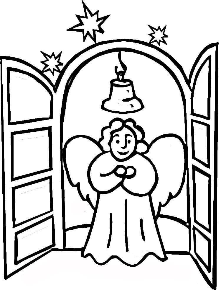 Desenho de Anjo em Ingreja para Colorir em Pdf