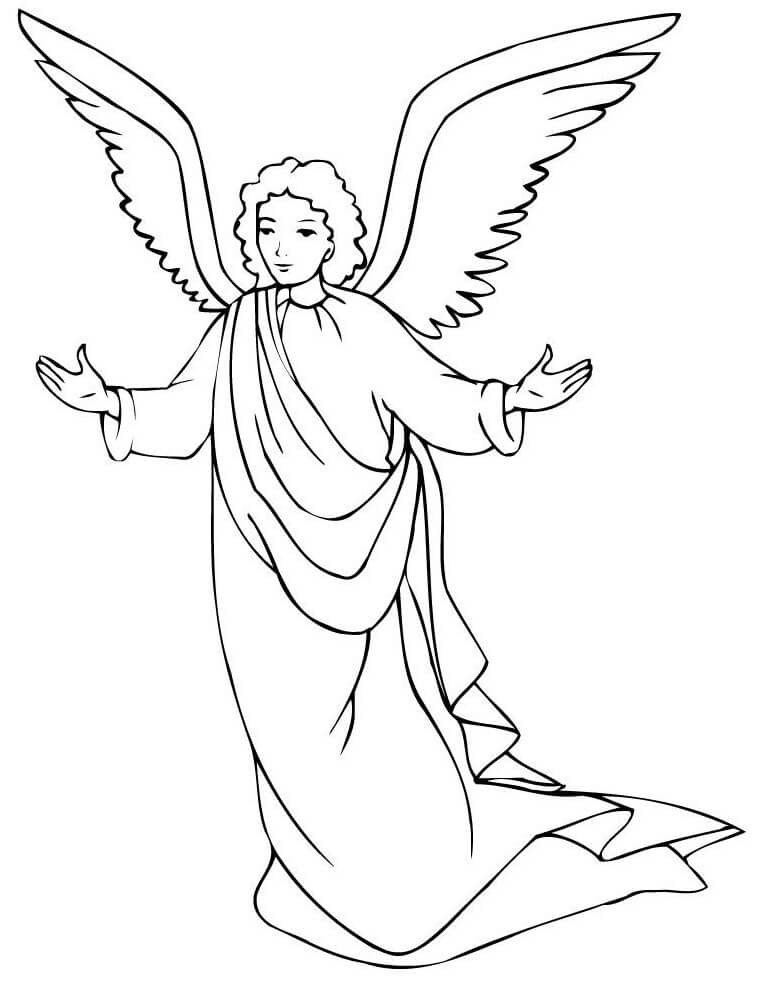 Desenho de Lindo Anjo com Braços Abertos Voando para Colorir
