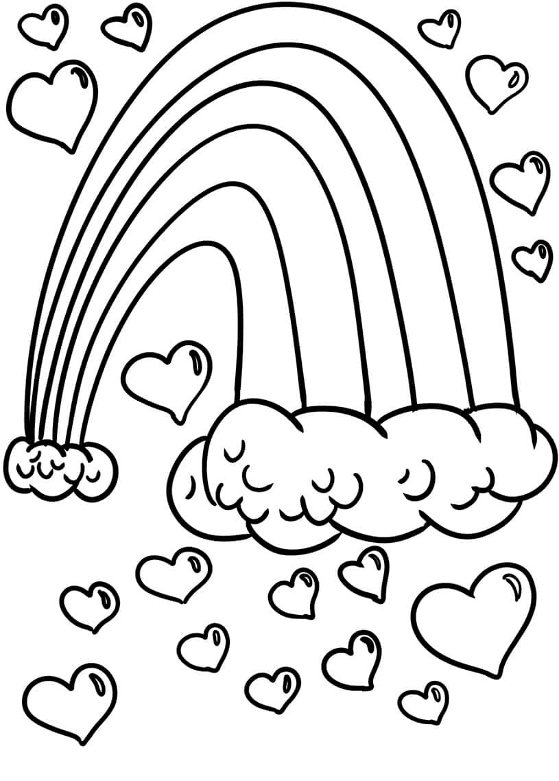 Desenho de Arco Íris e Nuvens para Colorir